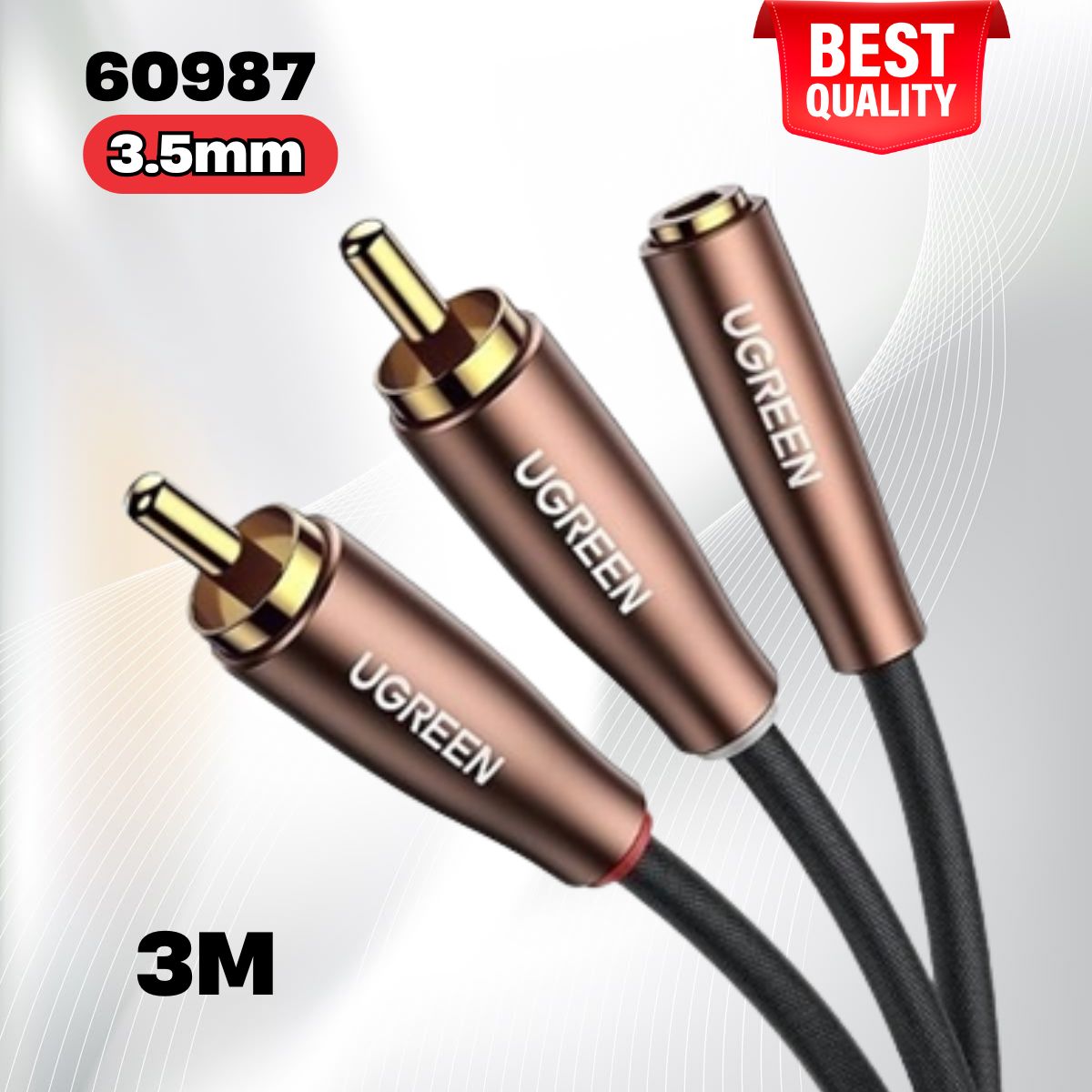 Ugreen 60987 3M Cáp chuyển âm thanh 3.5mm sang 2x RCA dương AV198