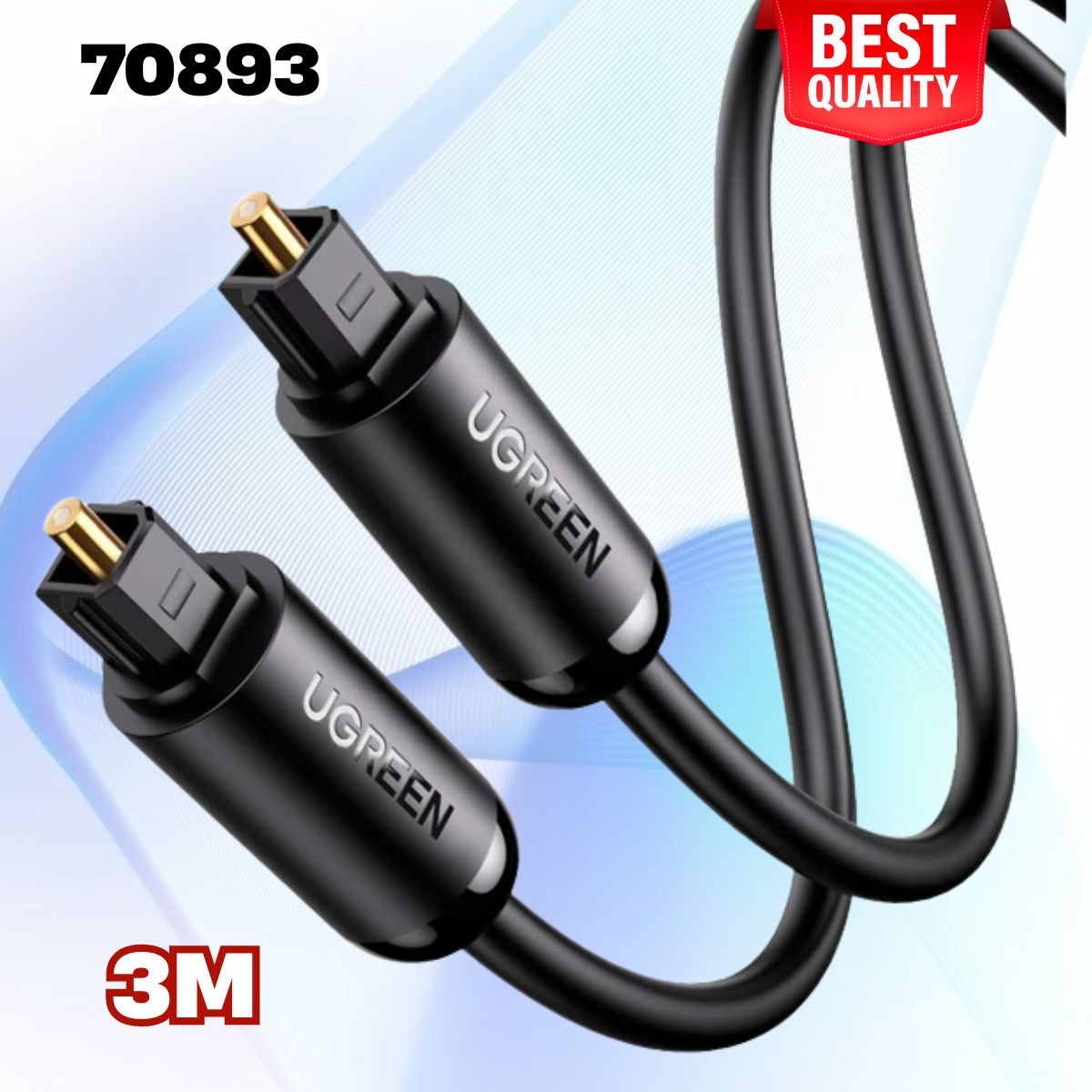 Cáp Quang Audio Ugreen 70893 3m Truyền âm thanh số chuẩn Toslink, Ổn định