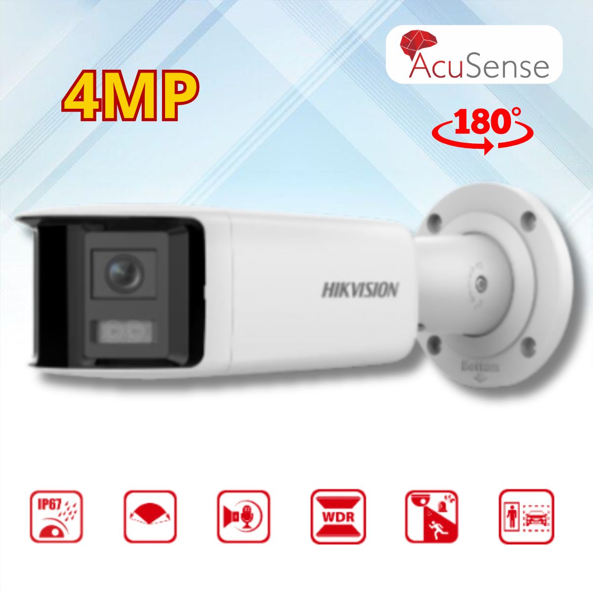 Camera góc rộng toàn cảnh 180 độ Hikvision DS-2CD2T46G2P-ISU/SL 4MP, Phân biệt người và xe, Tích hợp Loa & Mic