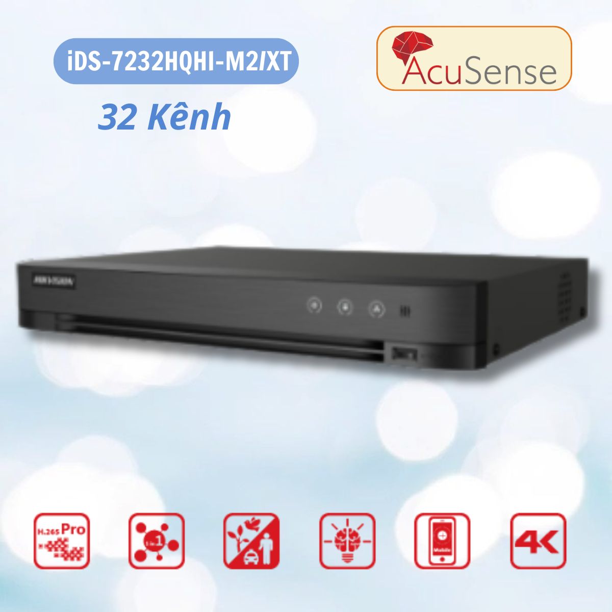 Đầu ghi hình AcuSense 32 kênh Hikvision iDS-7232HQHI-M2/XT 2 sata HDD, Hỗ trợ 4 kênh cảnh báo so sánh khuôn mặt