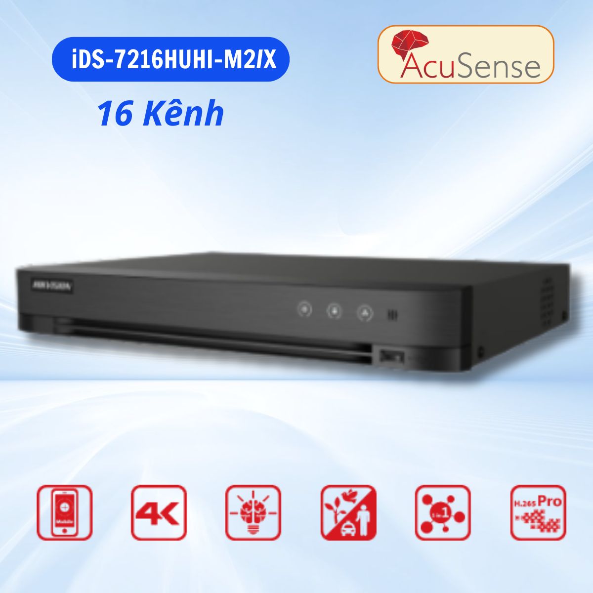 Đầu ghi hình 16 kênh iDS-7216HUHI-M2/X AcuSense, Hỗ trợ 4 kênh cảnh báo so sánh khuôn mặt, 2 sata, 16 khuôn mặt thư viện