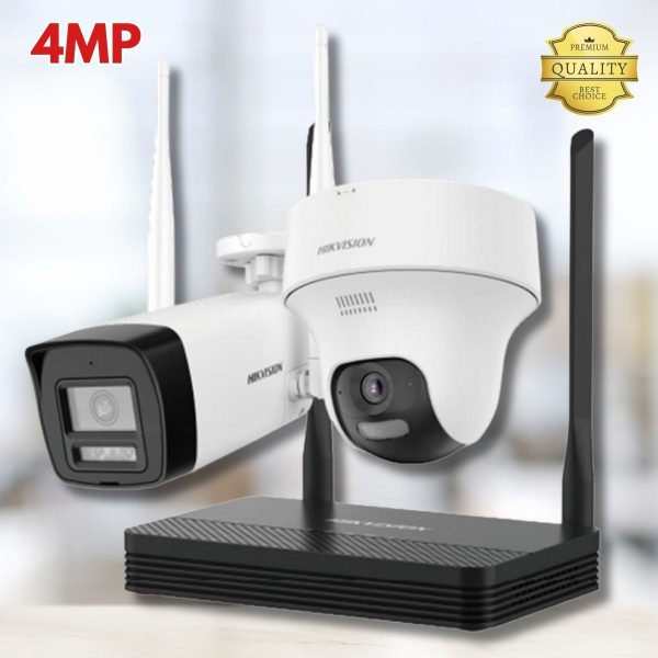 Bộ Kit 2 camera Wifi 4MP (1 thân + 1 PT indoor) Hikvision DS-J142I/NKS424W02H Kèm đầu thu mini SD Card, Đàm thoại 2 chiều, Chuẩn IP66