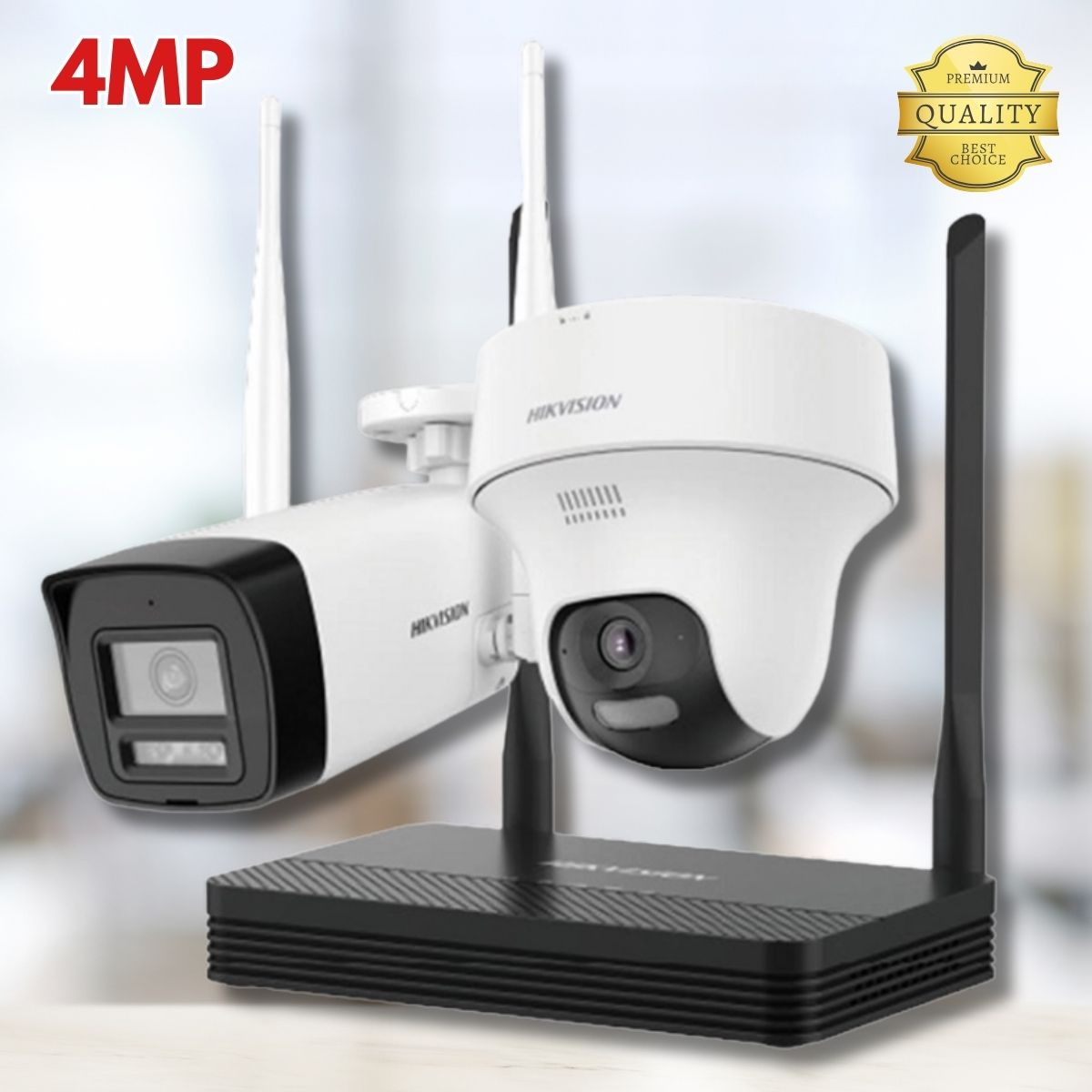 Bộ Kit 2 camera Wifi 4MP (1 thân + 1 PT indoor) Hikvision DS-J142I/NKS424W02H Kèm đầu thu mini SD Card, Đàm thoại 2 chiều, Chuẩn IP66