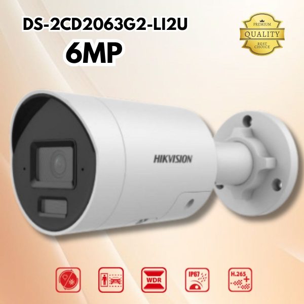 Camera Hikvision ngoài trời DS-2CD2063G2-LI2U 6MP Smart Hybrid Light, 120dB WDR, IP67