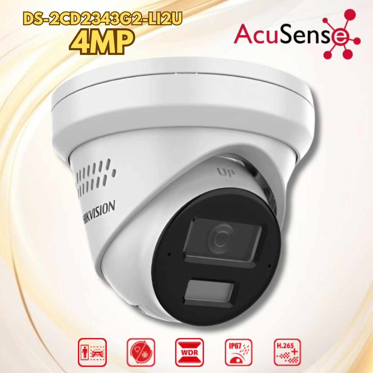 Camera Hikvision DS-2CD2343G2-LI2U 4MP Turret, Smart Hybrid Light & IR tới 30m, chuẩn IP67