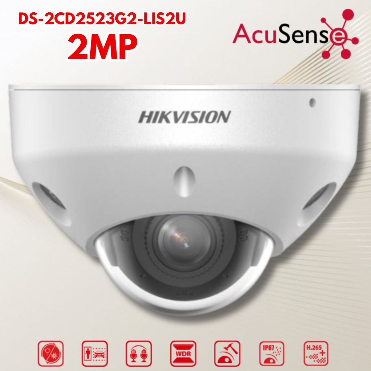 Camera Hikvision Mini Dome DS-2CD2523G2-LIS2U 2MP, Giải pháp camera cho thang máy, phòng nhỏ & hành lang