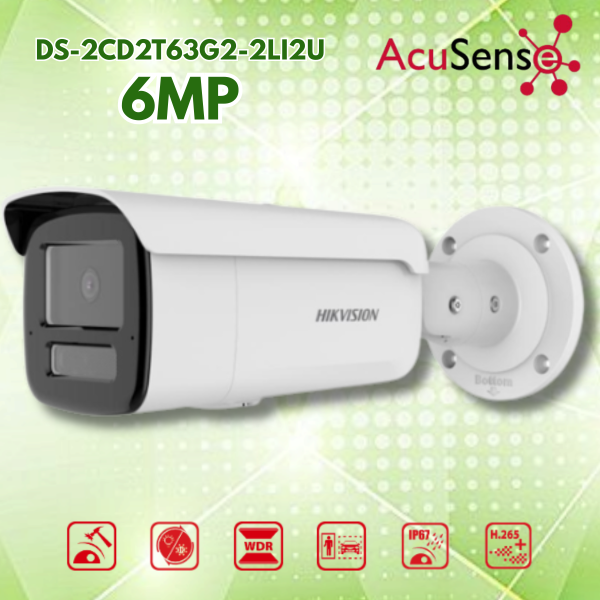 Camera Acusense Hybrid Light Hikvision DS-2CD2T63G2-2LI2U 6MP Phân biệt người & xe, Mic kép 2U