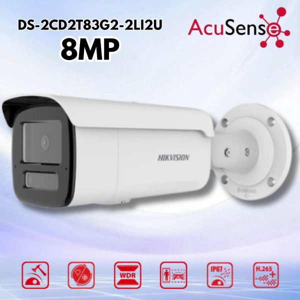Camera Hikvision DS-2CD2T83G2-2LI2U 8MP, Nhận diện người/xe, Mic kép, IP67, IK10