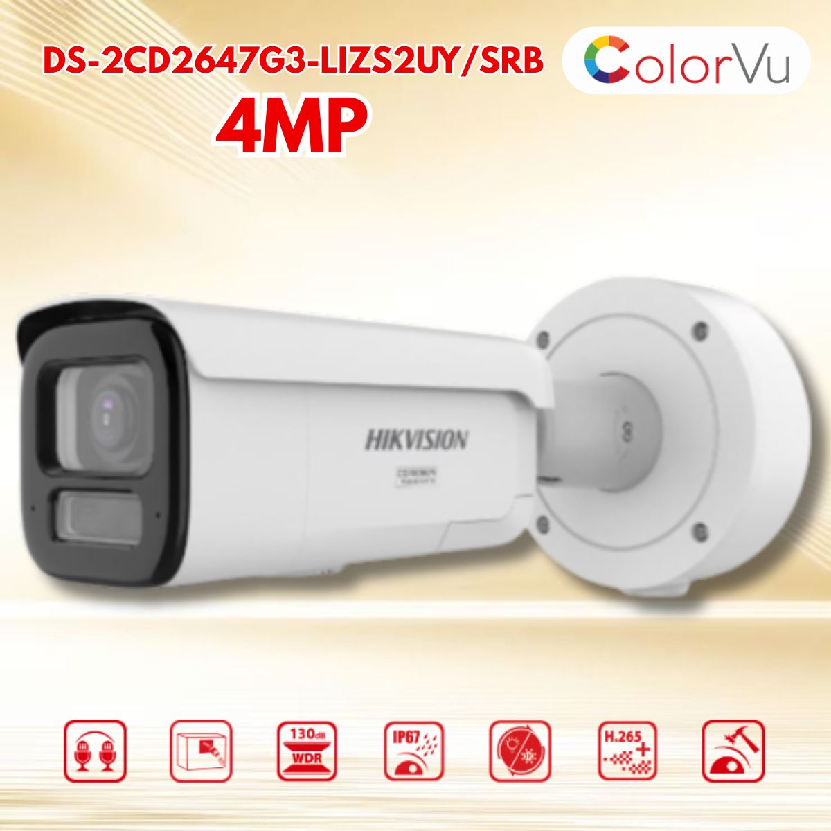 Camera IP ColorVu Hikxision DS-2CD2647G3-LIZS2UY/SRB 4MP Mic Kép 2U, Đàm thoại 2 chiều, Đèn trợ sáng + IR 60m