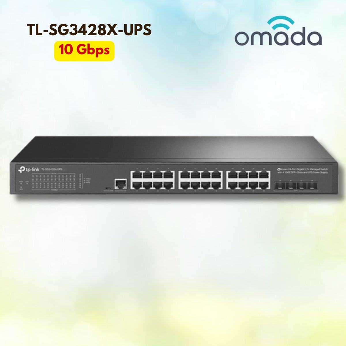 Bộ chuyển mạch JetStream 24 cổng Gigabit L2+ Omada TL-SG3428X-UPS, 4 khe cắm SFP+ 10 Gbps, Uplink 10G, Tích hợp 2 nguồn dự phòng UPS