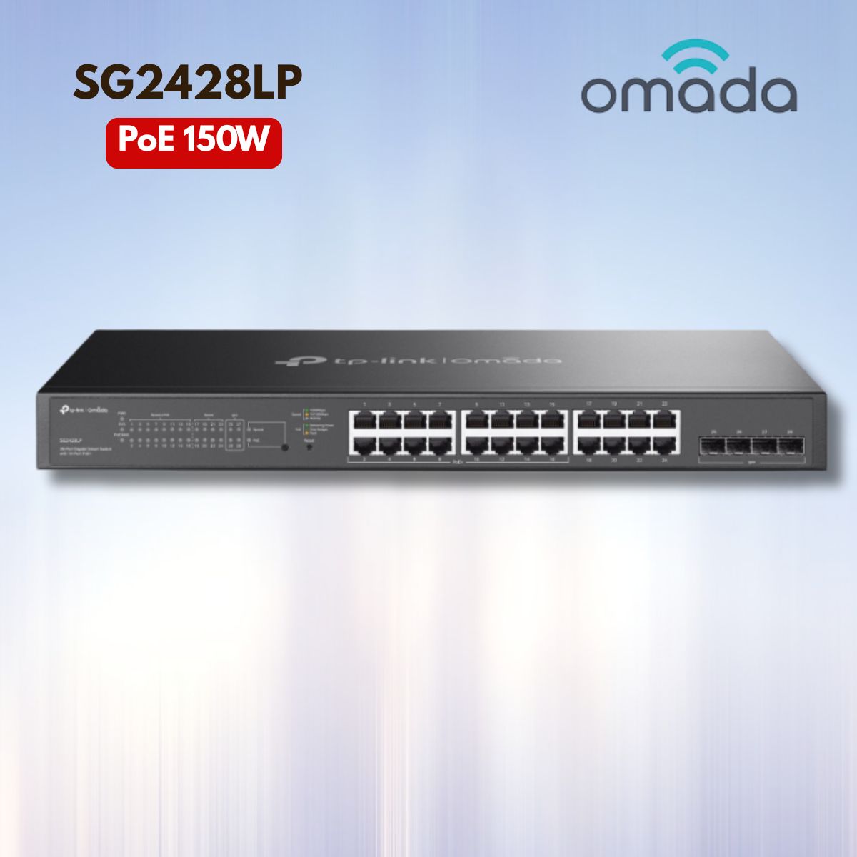 Switch Managed L2+ PoE+ TP-Link Omada SG2428LP 16 Cổng PoE+ 150W, 4 Khe SFP, Không quạt, PoE 150W