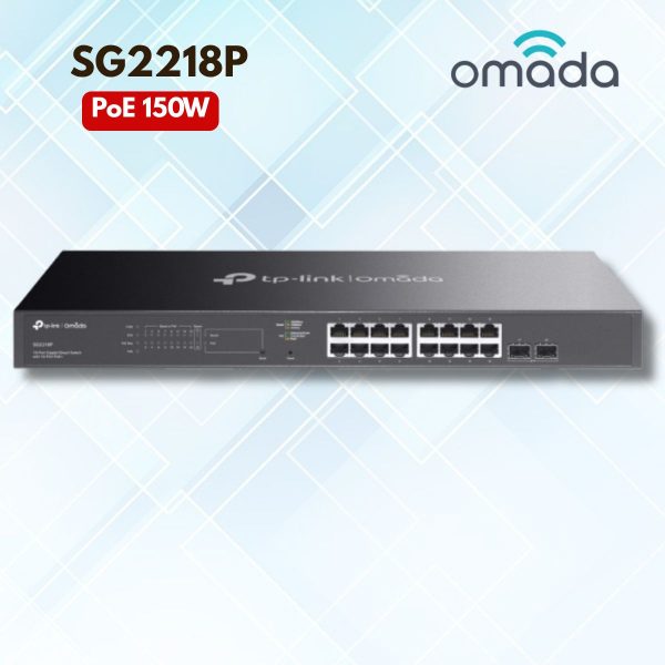 TP-Link SG2218P - Switch Smart Managed 16 Cổng Gigabit PoE+, 2 Khe SFP, Công Suất 150W, Quản lý tập trung Omada Cloud