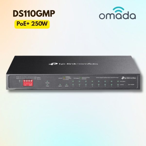 Bộ chuyển mạch để bàn không quản lý 18 Cổng Gigabit Omada DS110GMP 16 Cổng PoE+ 250W, 2 Khe Combo SFP