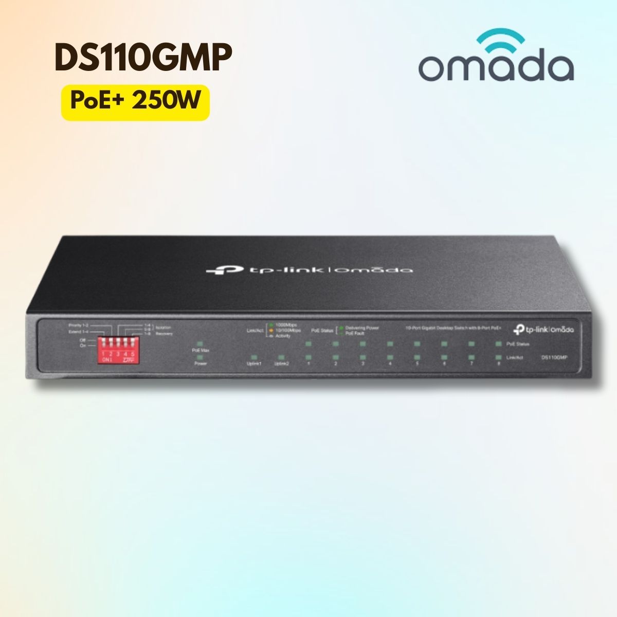 Bộ chuyển mạch để bàn không quản lý 18 Cổng Gigabit Omada DS110GMP 16 Cổng PoE+ 250W, 2 Khe Combo SFP
