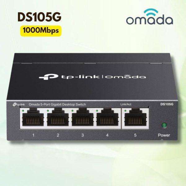 Switch 5 Cổng Gigabit Omada DS105G - Tốc độ 1000Mbps, Hỗ trợ Auto-MDI/MDIX, Vận hành yên tĩnh 24/7