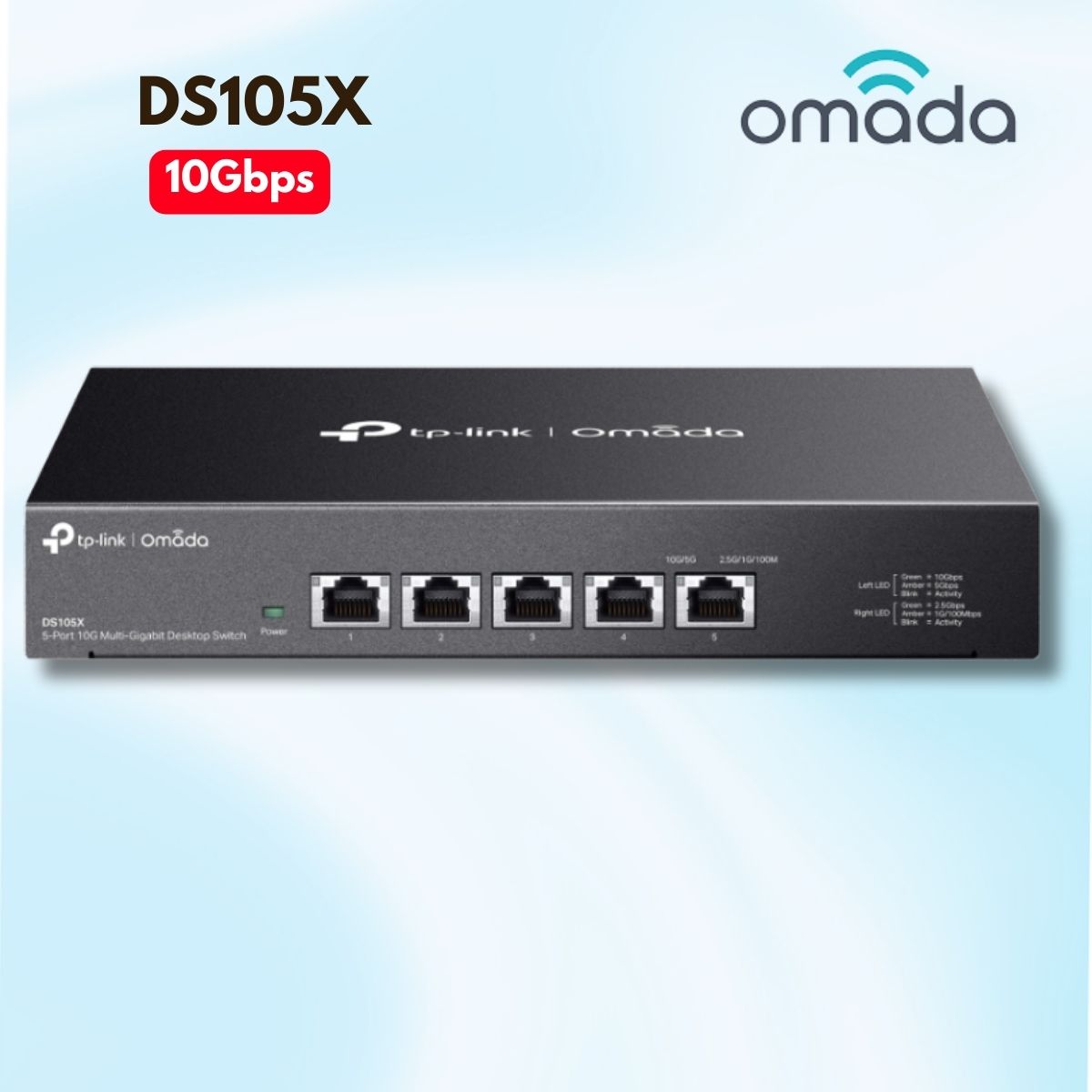 Switch để bàn Omada DS105X 5 Cổng 10G RJ45, Tốc độ 10Gbps, Vỏ thép chắc chắn, Cắm là chạy