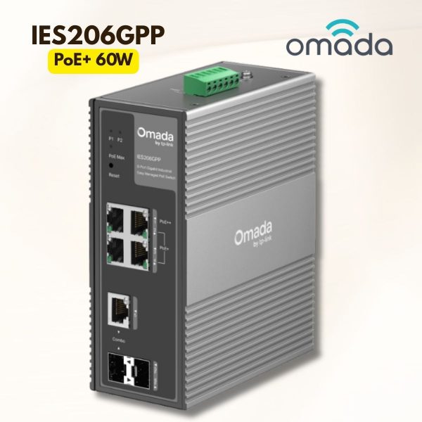 Thiết bị chuyển mạch công nghiệp Gigabit 6 cổng Omada IES206GPP 1 Cổng PoE++ 60W, 3 Cổng PoE+, Chịu nhiệt 75°C,Chống sét 6kV