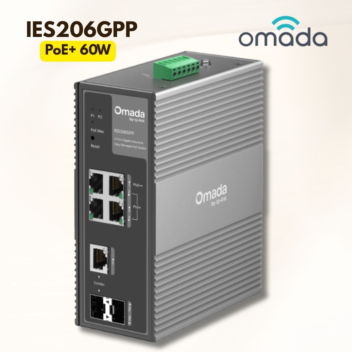 Thiết bị chuyển mạch công nghiệp Gigabit 6 cổng Omada IES206GPP 1 Cổng PoE++ 60W, 3 Cổng PoE+, Chịu nhiệt 75°C,Chống sét 6kV