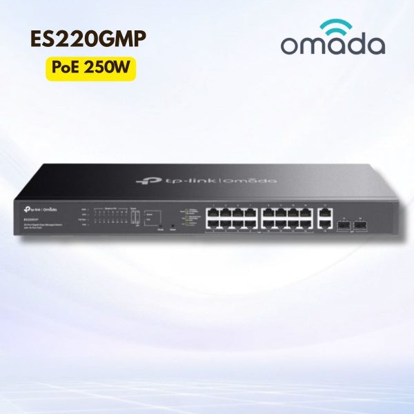 Switch Managed Thông minh Omada ES220GMP 16 Cổng PoE+, 2 Cổng SFP, Chuyên Dụng CCTV, Quản Lý Cloud