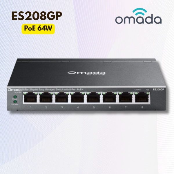 Switch Managed 8 Cổng Gigabit RJ45 Omada ES208GP Công suất PoE 64W, Truyền xa 250m, Hỗ trợ VLAN, IGMP Snooping, Loop Prevention