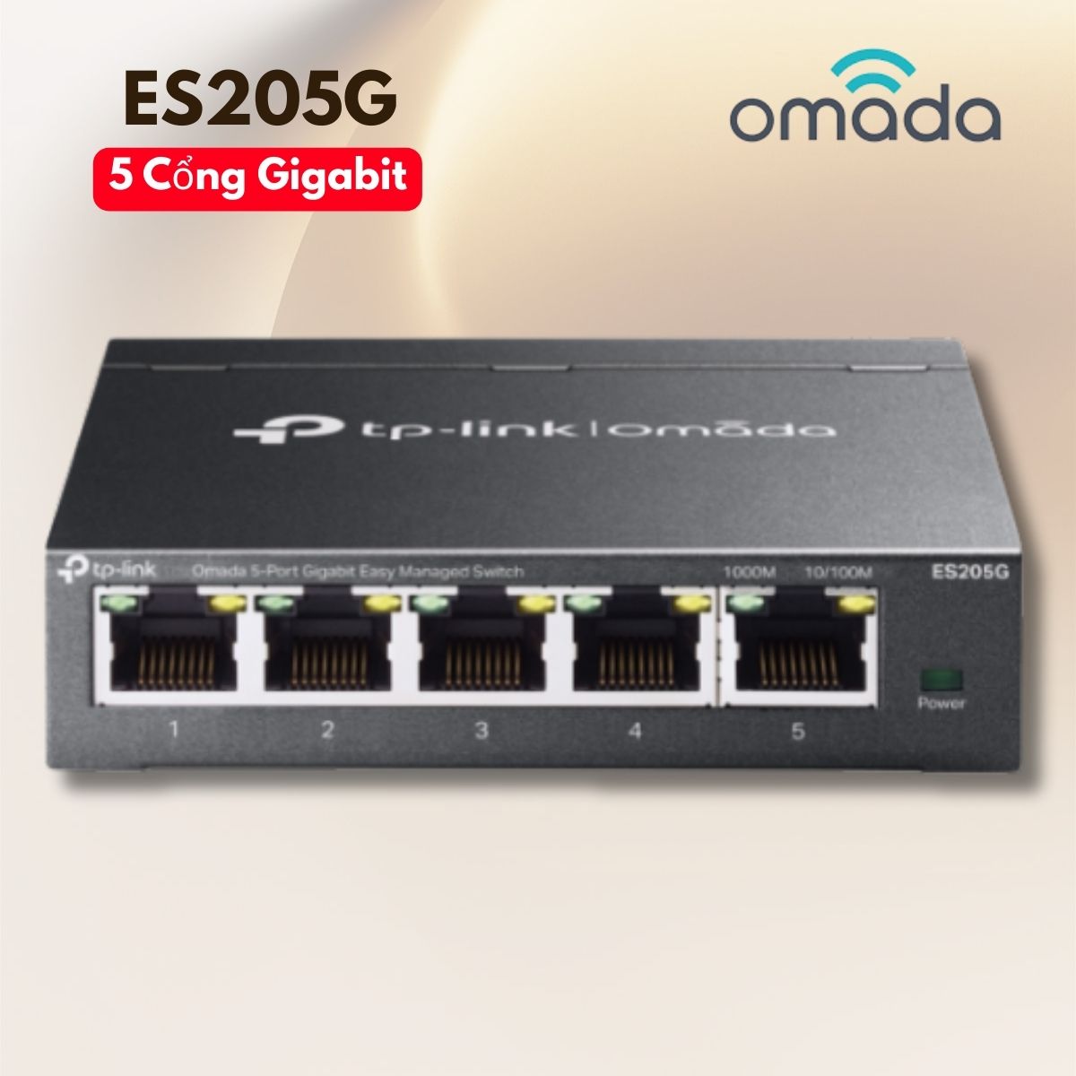 Switch 5 Cổng Gigabit Omada ES205G 5 cổng RJ45 10/100/1000Mbps, Thiết kế không quạt, Hỗ trợ VLAN