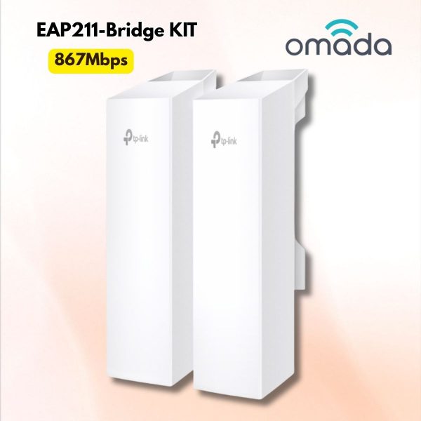 Cầu nối WiFi ngoài trời TP-Link Omada EAP211-Bridge KIT Khoảng cách 1Km, Tốc độ 867Mbps, 3 Cổng Gigabit, Chuẩn IP65
