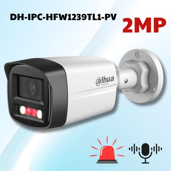 Camera IP Dahua DH-IPC-HFW1239TL1-PV 2MP Hồng ngoại 50m, Đàm thoại 2 chiều, Cảnh báo còi & đèn