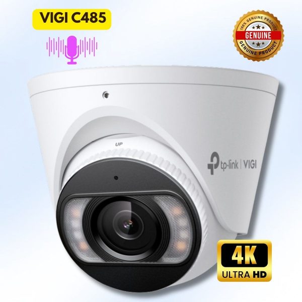 Camera IP Turret 8MP VIGI C485: Độ phân giải 4K, Ghi hình màu 24/7, Phân loại người và phương tiện, Nguồn 12V DC/PoE